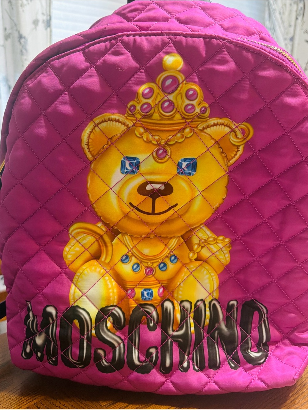 Moschino Hot Pink COUTURE Quilted Teddy Bear Backpack